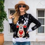 Pulover de Crăciun pentru femei - ren zâmbitor